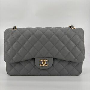Chanel Grey Caviar Quilted Medium Double Flap Bag